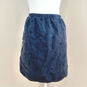 J.Jill 100% Linen Eyelet Cutout Black Elastic Waist Mini Skirt - XLP